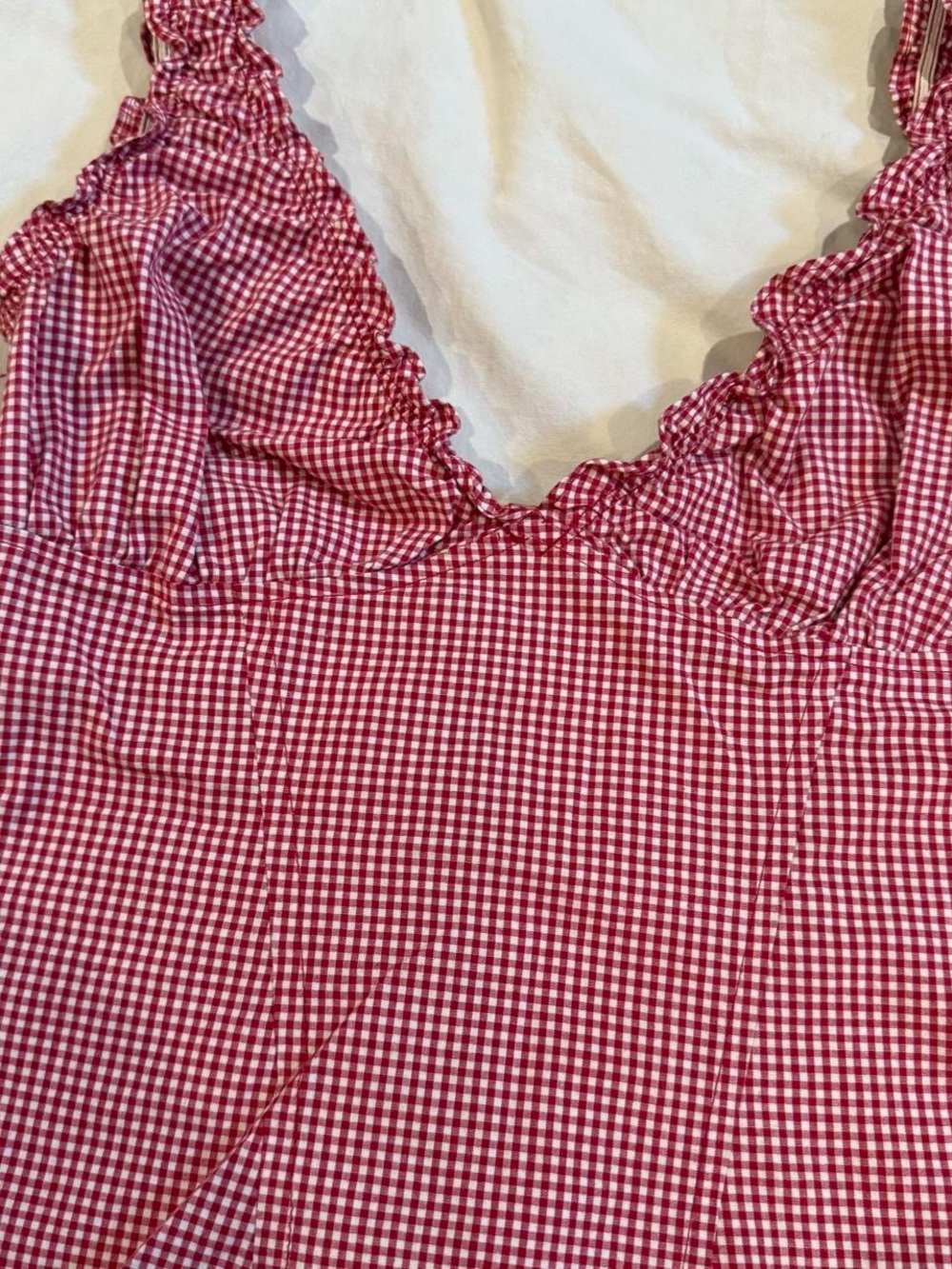 Y2K Red Gingham Ruffle Plunge Top - Picture 3 of 5